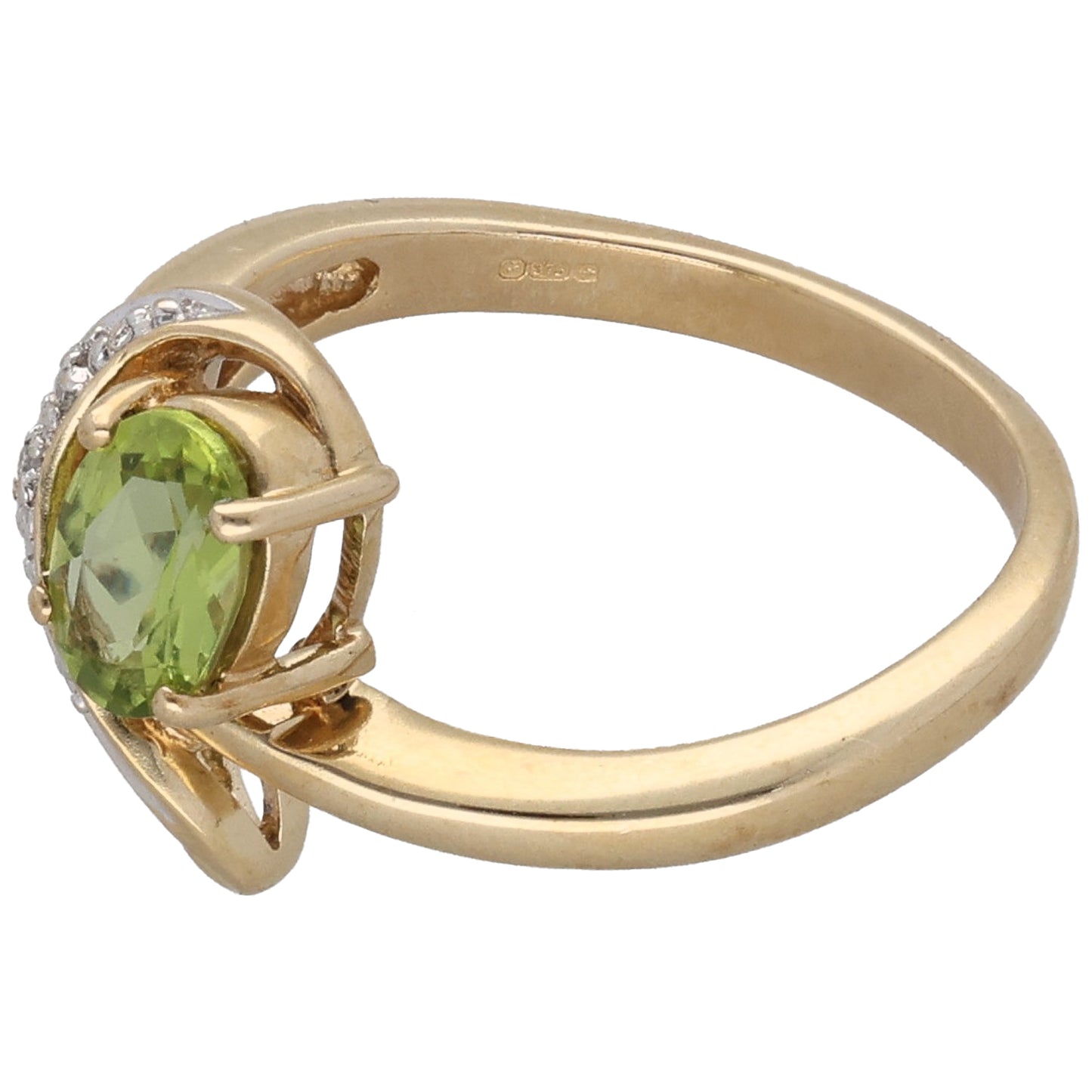 9ct Gold Peridot & 0.025ct Diamond Dress/Cocktail Ring Size N