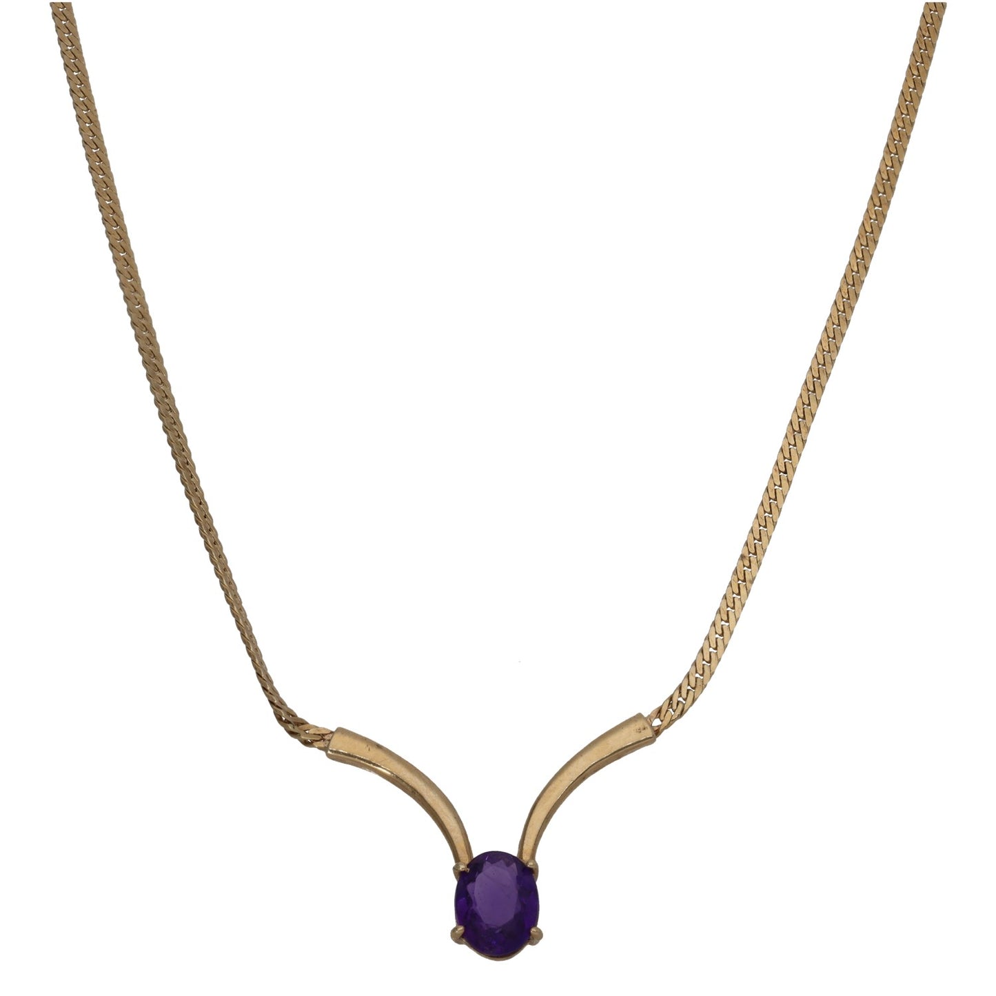 Gold amethyst fancy necklace with purple oval gemstone