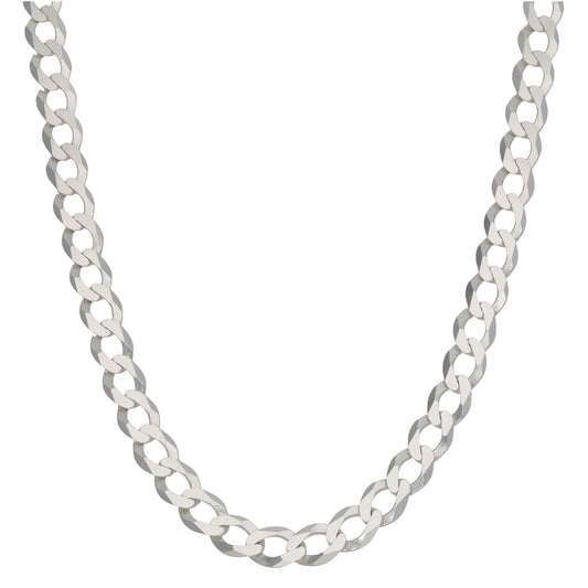 Sterling silver curb chain necklace, 20-inch, oval link chain with polished shine