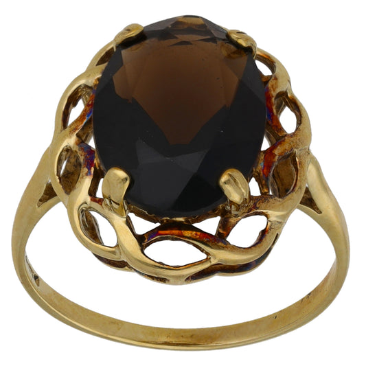 9ct Gold Smoky Quartz Single Stone Ring Size P