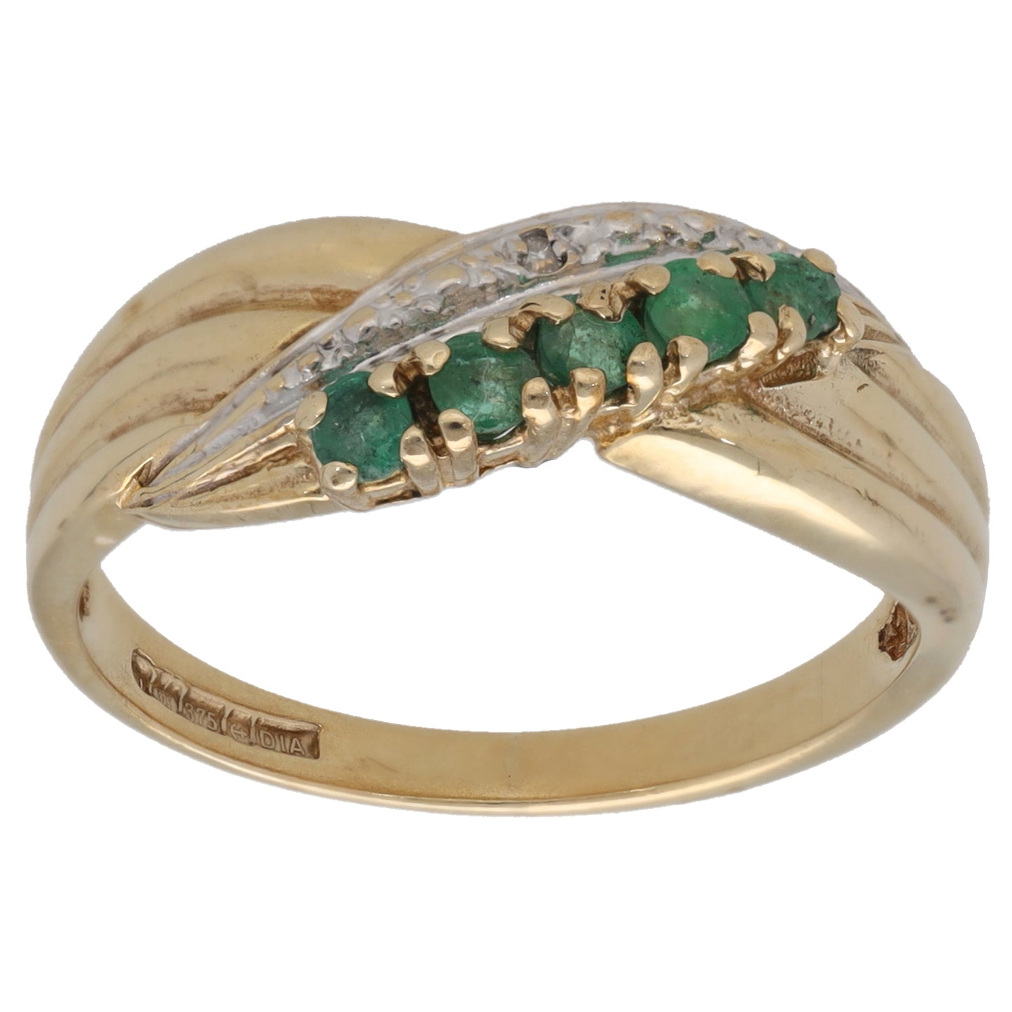 9ct Gold Emerald & 0.005ct Diamond Dress/Cocktail Ring Size M