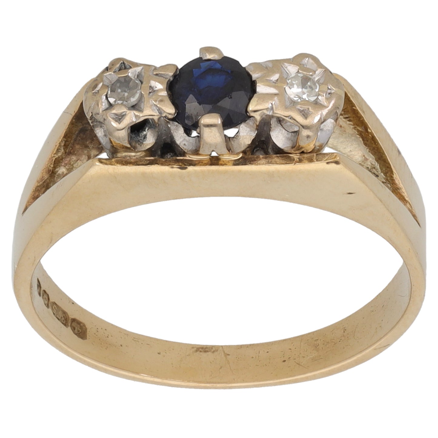 9ct Gold Sapphire & 0.06ct Diamond Trilogy Ring Size O