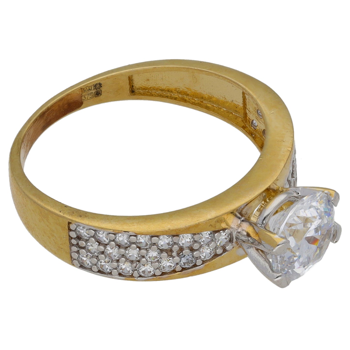 9ct Gold Cubic Zirconia Single Stone Ring With Accents Size M