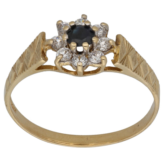 9ct Gold Sapphire & Cubic Zirconia Cluster Ring Size R