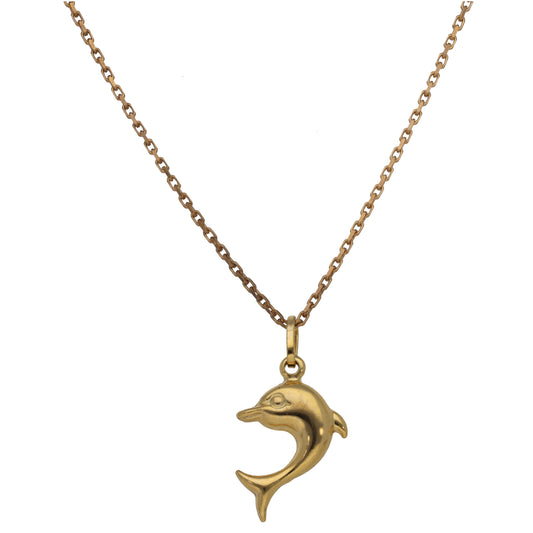 9ct Gold Dolphin Pendant With Chain