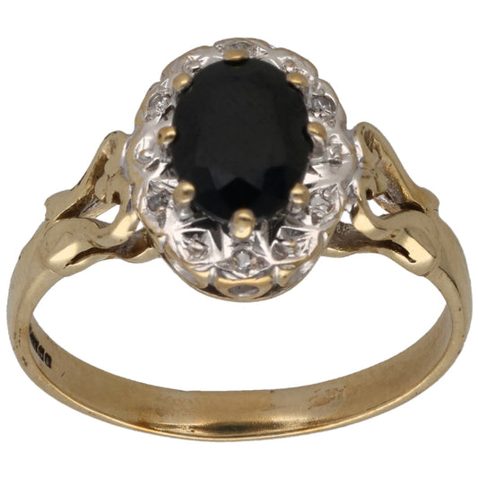 9ct Gold Sapphire & 0.03ct Diamond Dress/Cocktail Ring Size P
