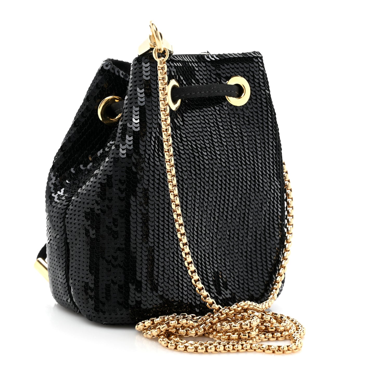 Prada Sequin Satin Triangle Logo Mini Pouch Bag - Black