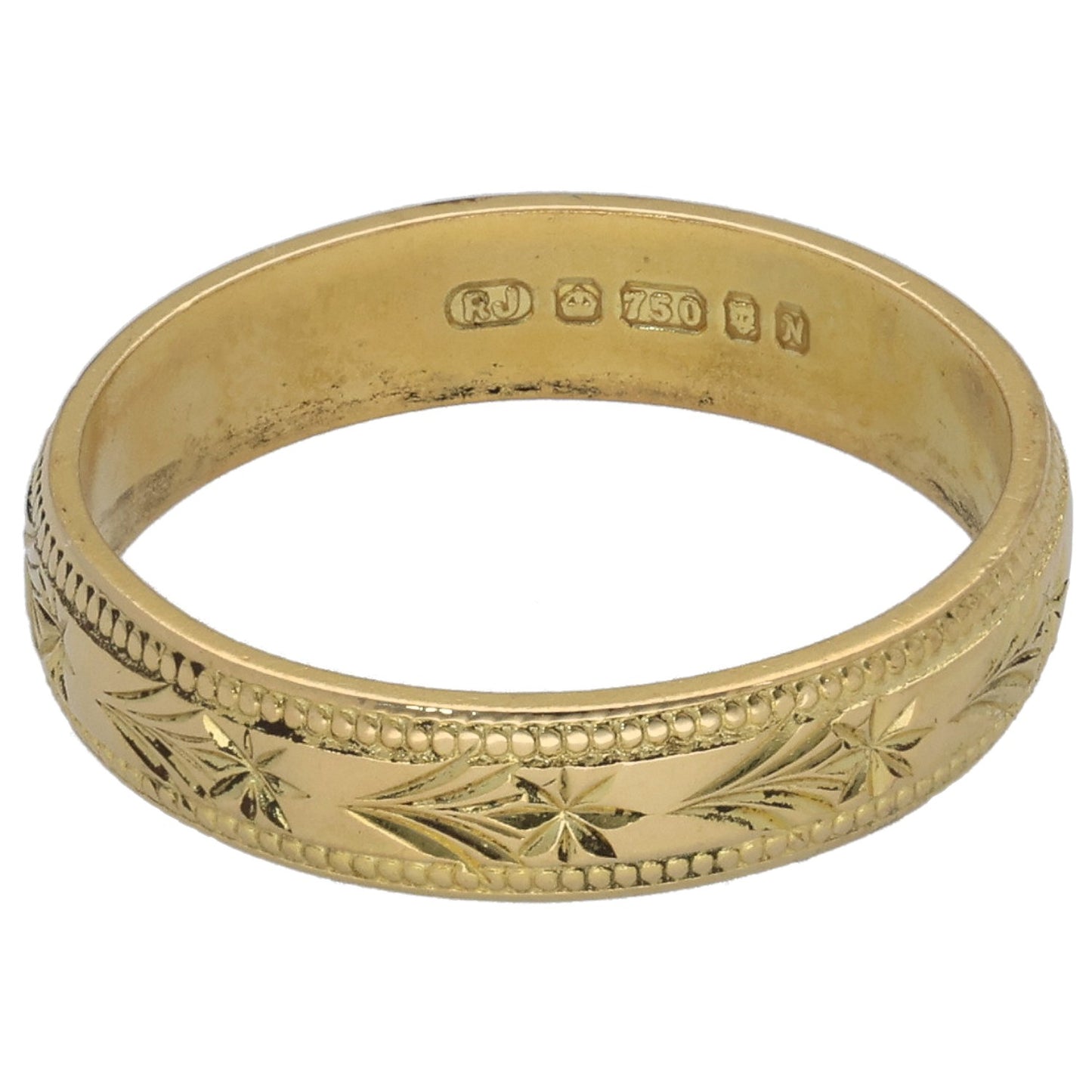 18ct Gold Patterned Wedding Ring Size K