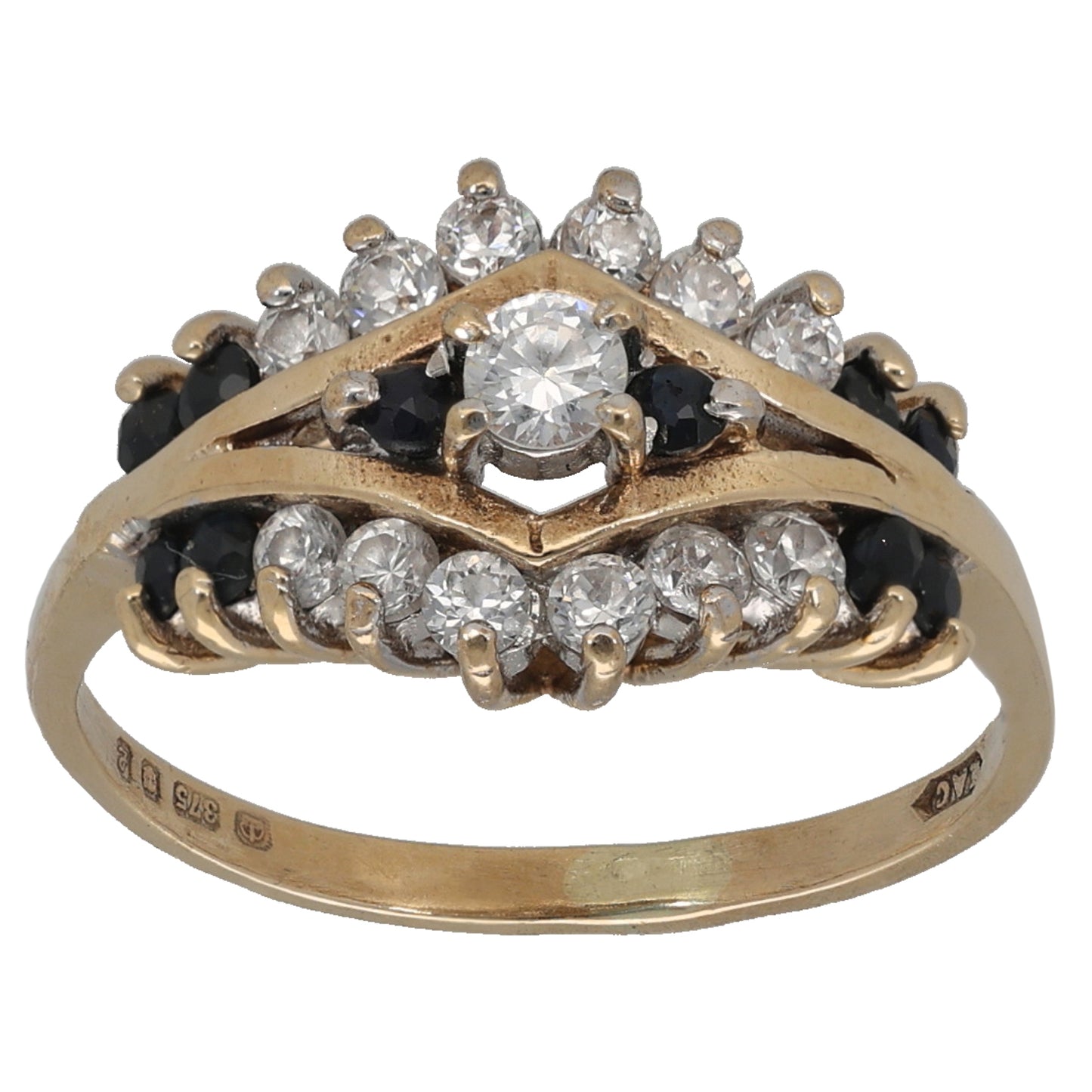9ct Gold Sapphire & Cubic Zirconia Dress/Cocktail Ring Size O