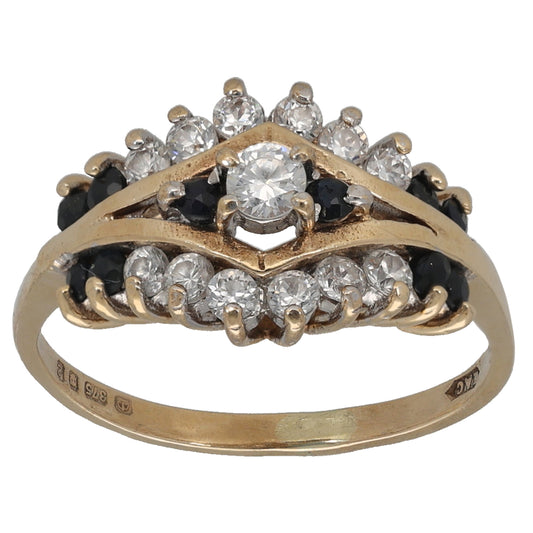 9ct Gold Sapphire & Cubic Zirconia Dress/Cocktail Ring Size O