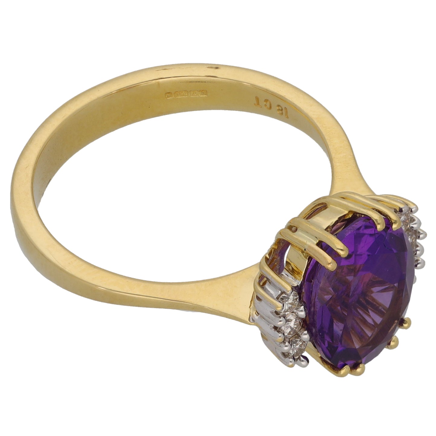 18ct Gold Amethyst & 0.10ct Diamond Dress/Cocktail Ring Size O