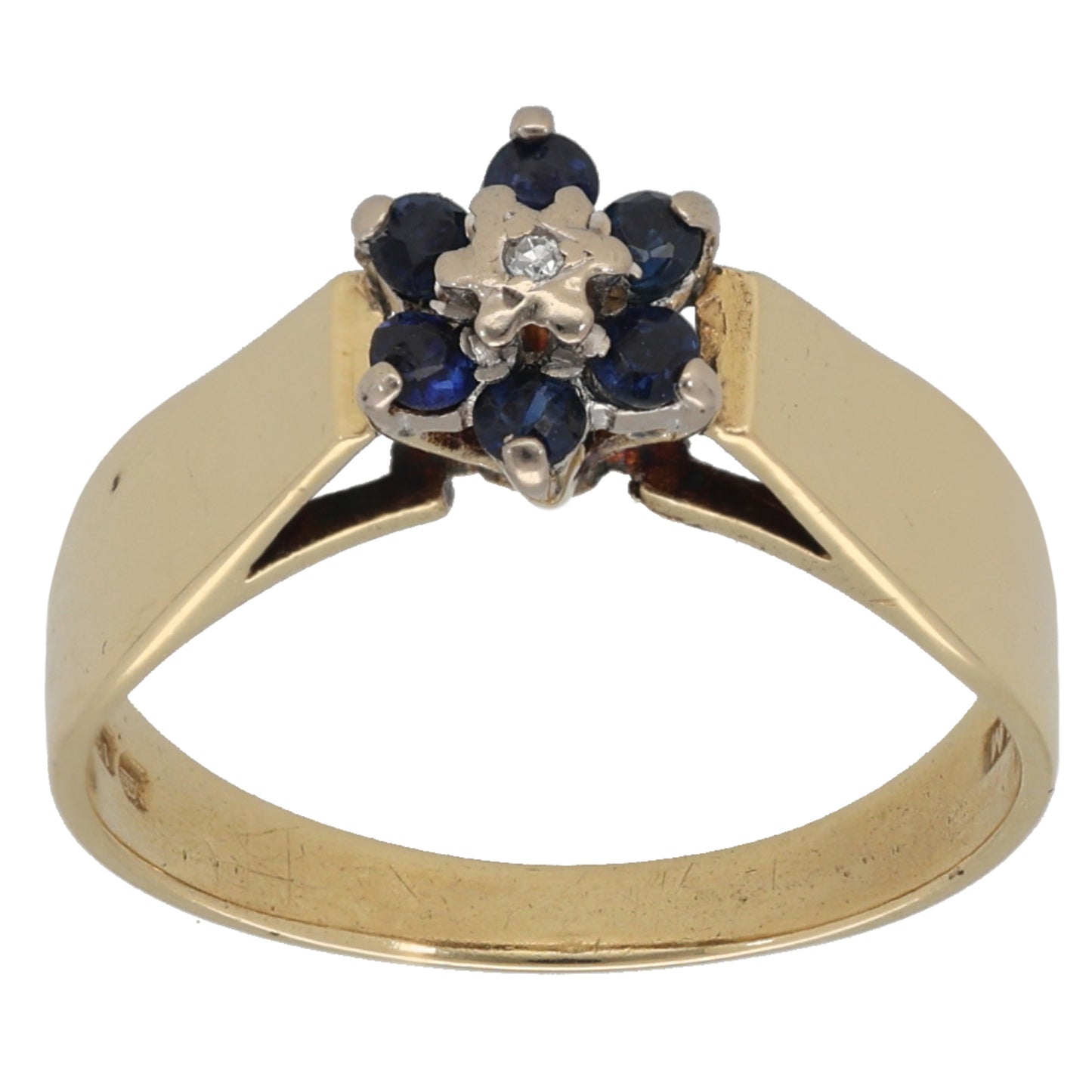 18ct Gold Sapphire & 0.005ct Diamond Cluster Ring Size K