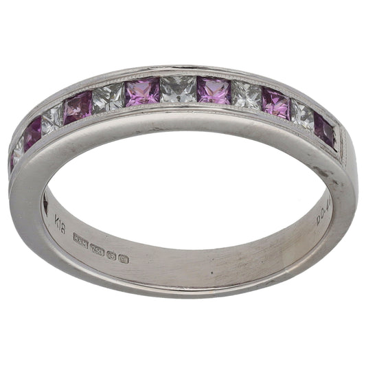 18ct White Gold Sapphire & 0.44ct Diamond Half Eternity Ring Size Q