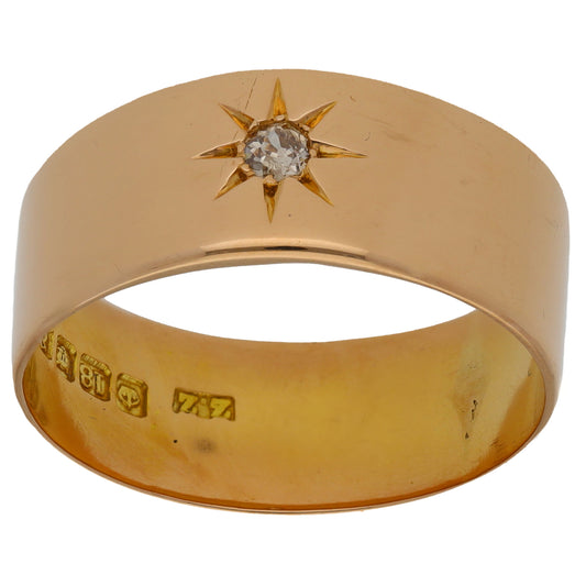 18ct Gold 0.10ct Diamond Plain Wedding Ring Size X