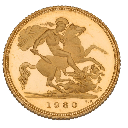 22ct Gold Queen Elizabeth II Half Sovereign Coin 1980