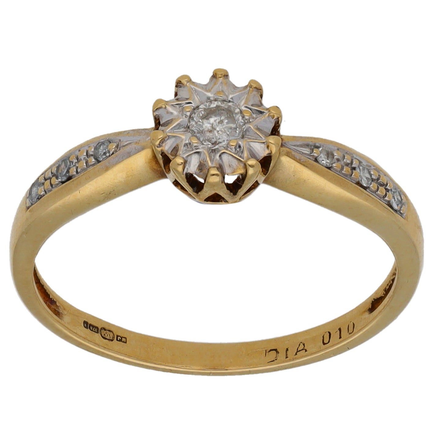 9ct Gold 0.10ct Diamond Solitaire Ring With Accent Stones Size K