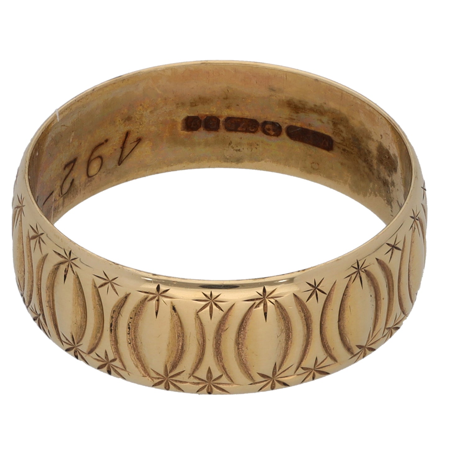 9ct Gold Patterned Wedding Ring Size Q