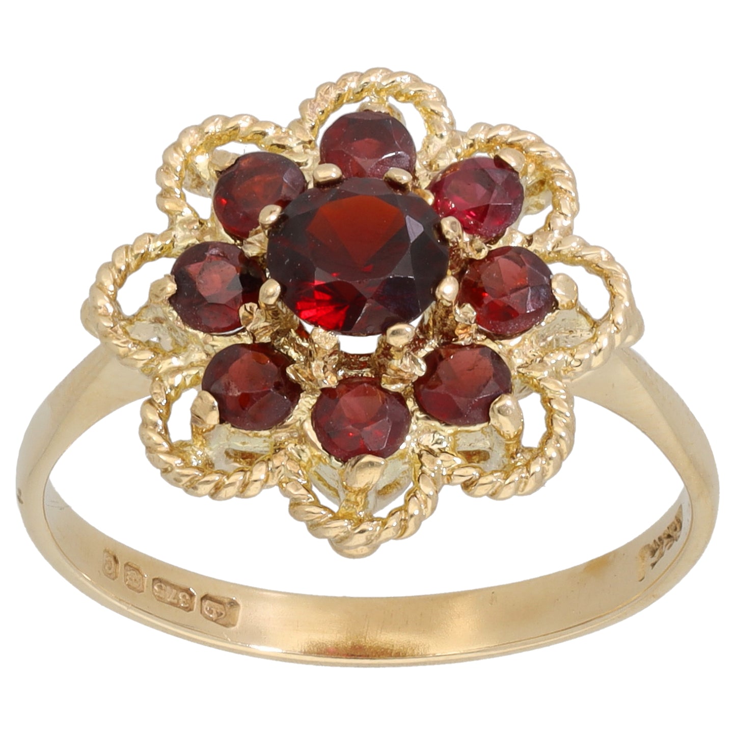 9ct Gold Garnet Cluster Ring Size R