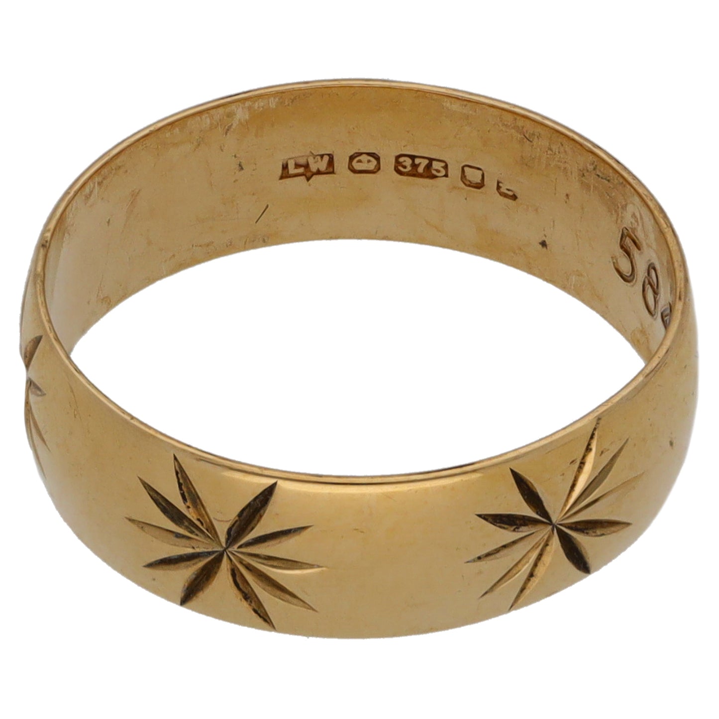 9ct Gold Patterned Wedding Ring Size M