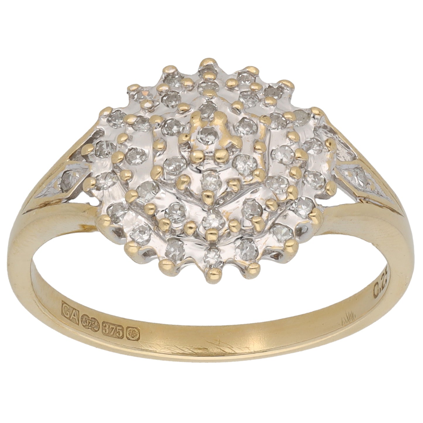 9ct Gold 0.25ct Diamond Cluster Ring Size P