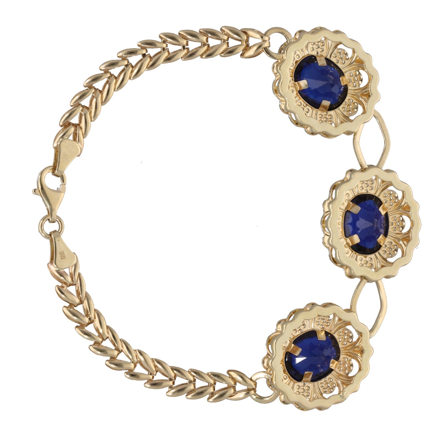 New 14ct Gold Blue CZ Flower Bracelet