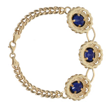 Load image into Gallery viewer, New 14ct Gold Blue CZ Flower Bracelet
