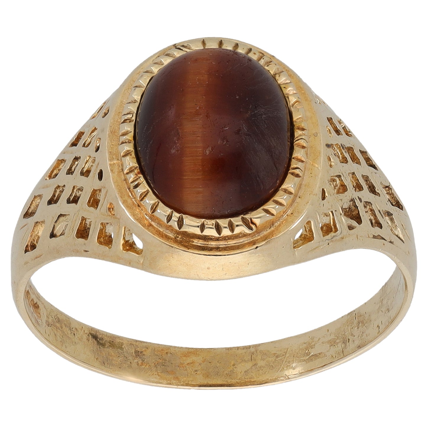 9ct Gold Tiger's Eye Single Stone Ring Size U