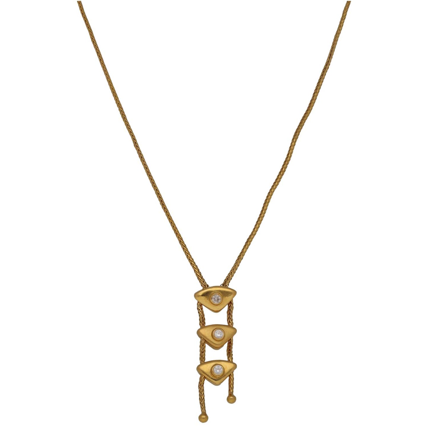 Gold-tone CZ heart pendant necklace with three stacked heart stones and cable chain