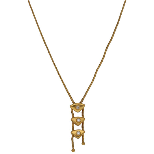Gold-tone CZ heart pendant necklace with three stacked heart stones and cable chain
