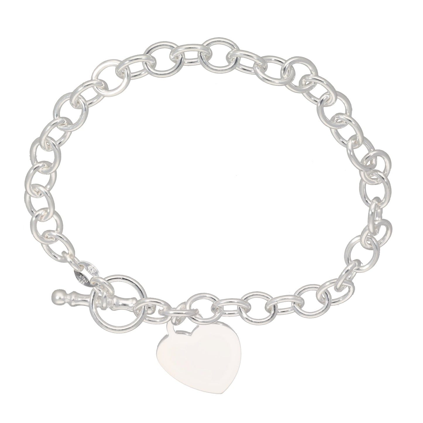 Sterling Silver Belcher Bracelet With Heart & T Bar 17cm