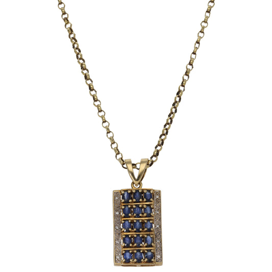 9ct Gold 0.10ct Diamond & Sapphire Dress/Cocktail Pendant With Chain