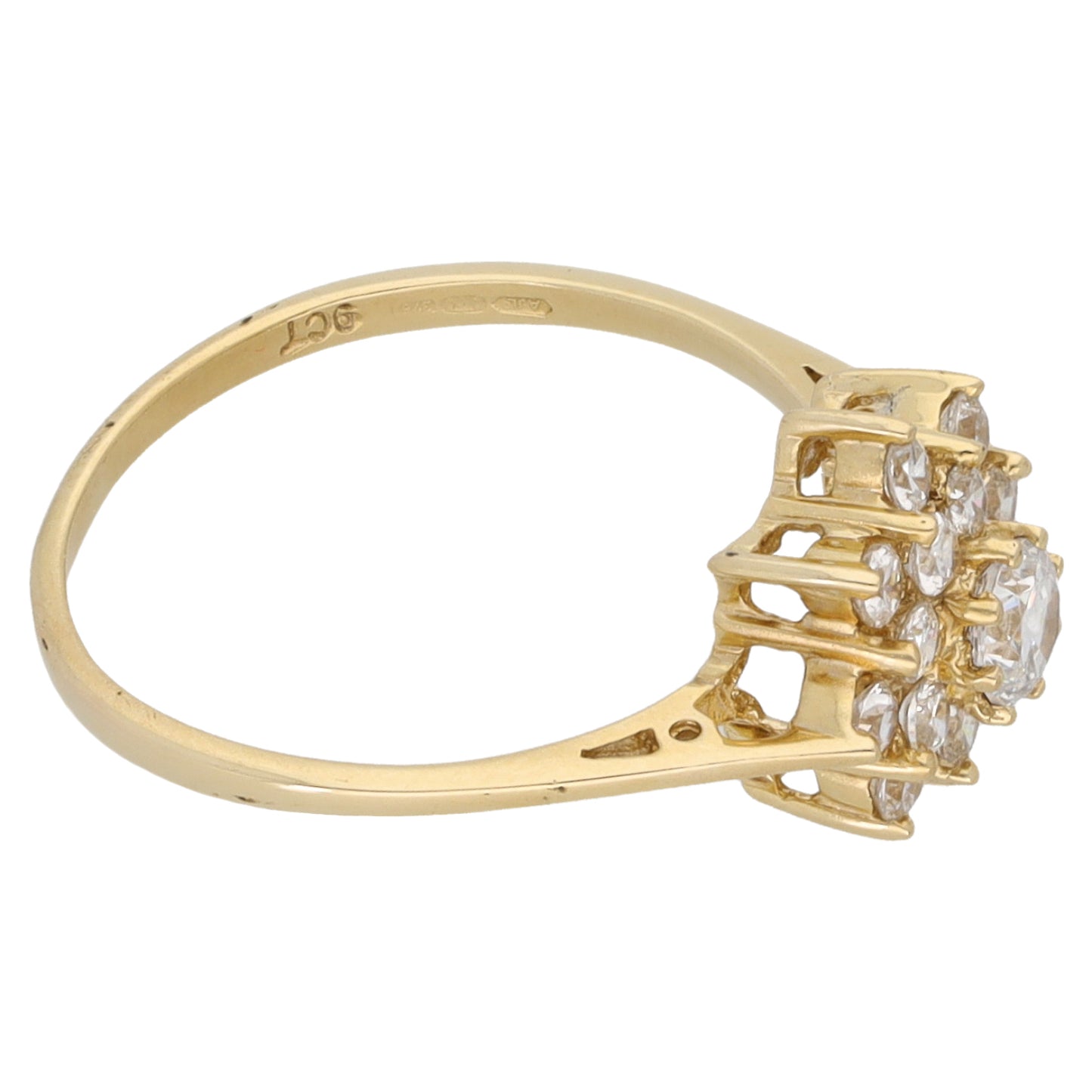 9ct Gold Cubic Zirconia Cluster Ring Size P
