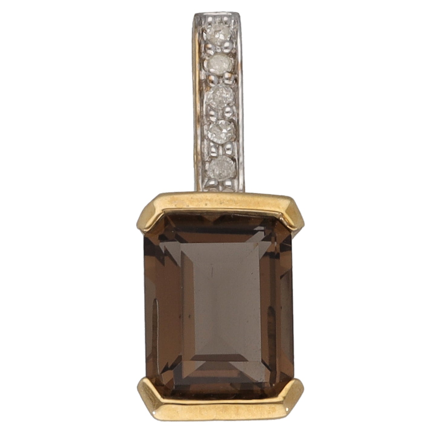 New 9ct Gold 0.02ct Diamond & Smoky Quartz Pendant