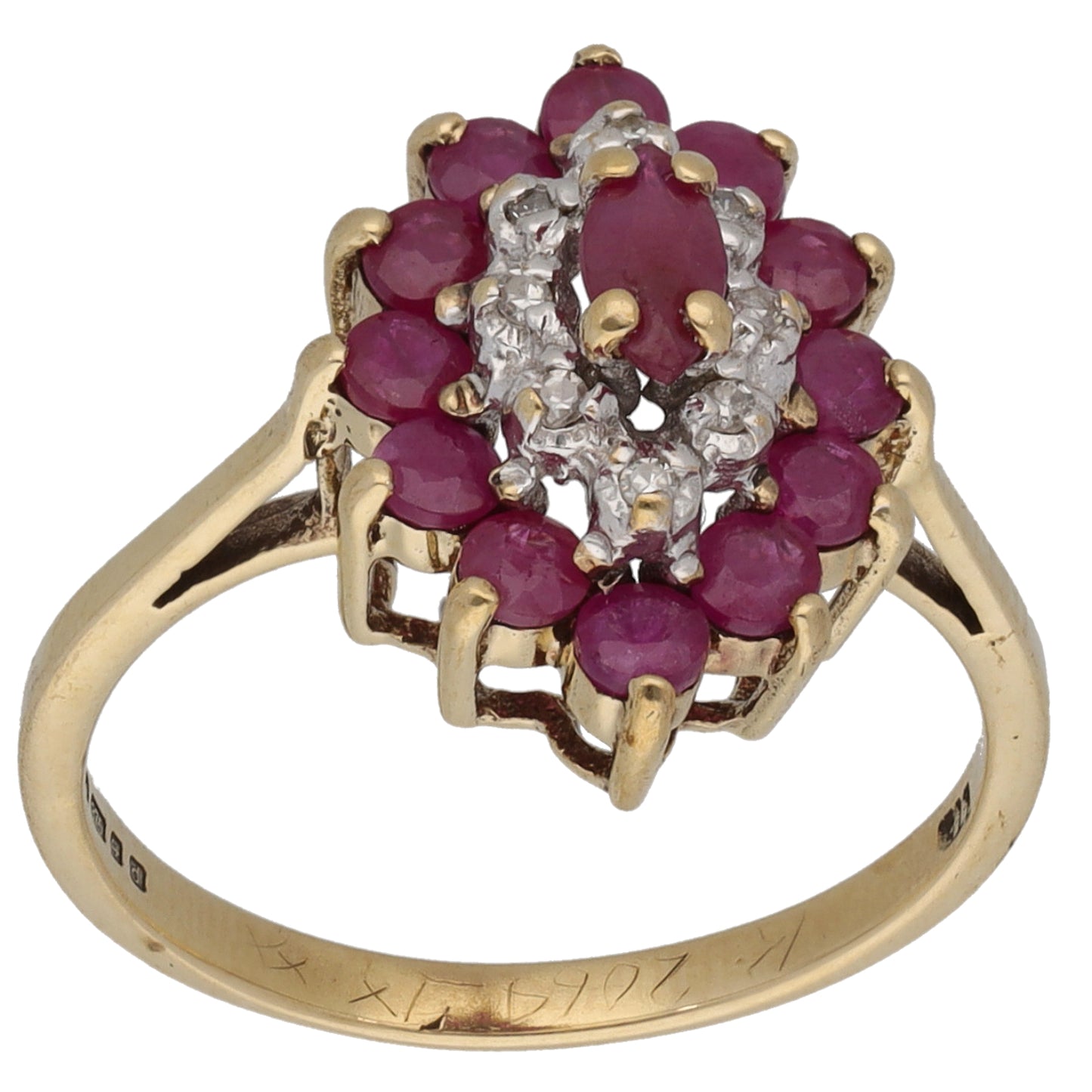 9ct Gold 0.04ct Diamond & Glass Filled Ruby Dress/Cocktail Ring Size K