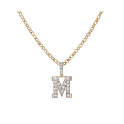 9ct Gold Cubic Zirconia M Initial Pendant With Chain