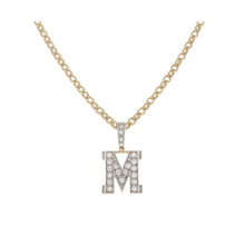 Load image into Gallery viewer, 9ct Gold Cubic Zirconia M Initial Pendant With Chain
