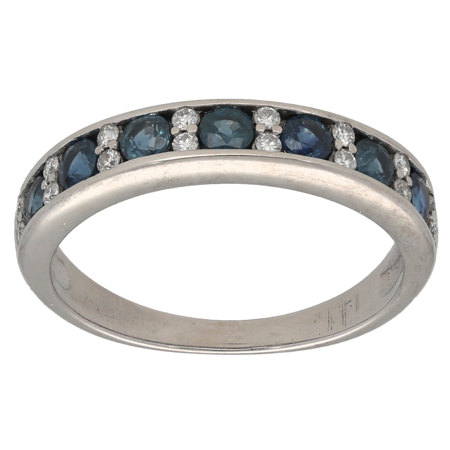 18ct White Gold Sapphire & 0.16ct Diamond Half Eternity Ring Size L