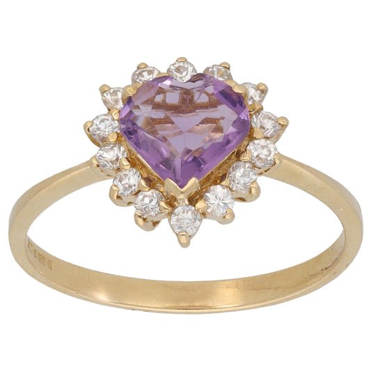 9ct Gold Amethyst & Cubic Zirconia Dress/Cocktail Ring Size T