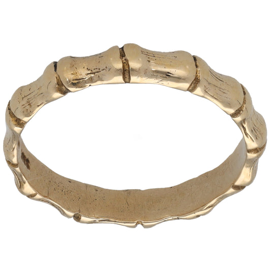 9ct gold alternative ring, size M, hammered bamboo-style band with sculpted segments