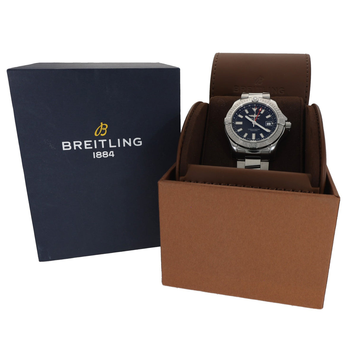 Breitling Avenger A32397 Stainless steel wristwatch in brown presentation box with dark blue cover