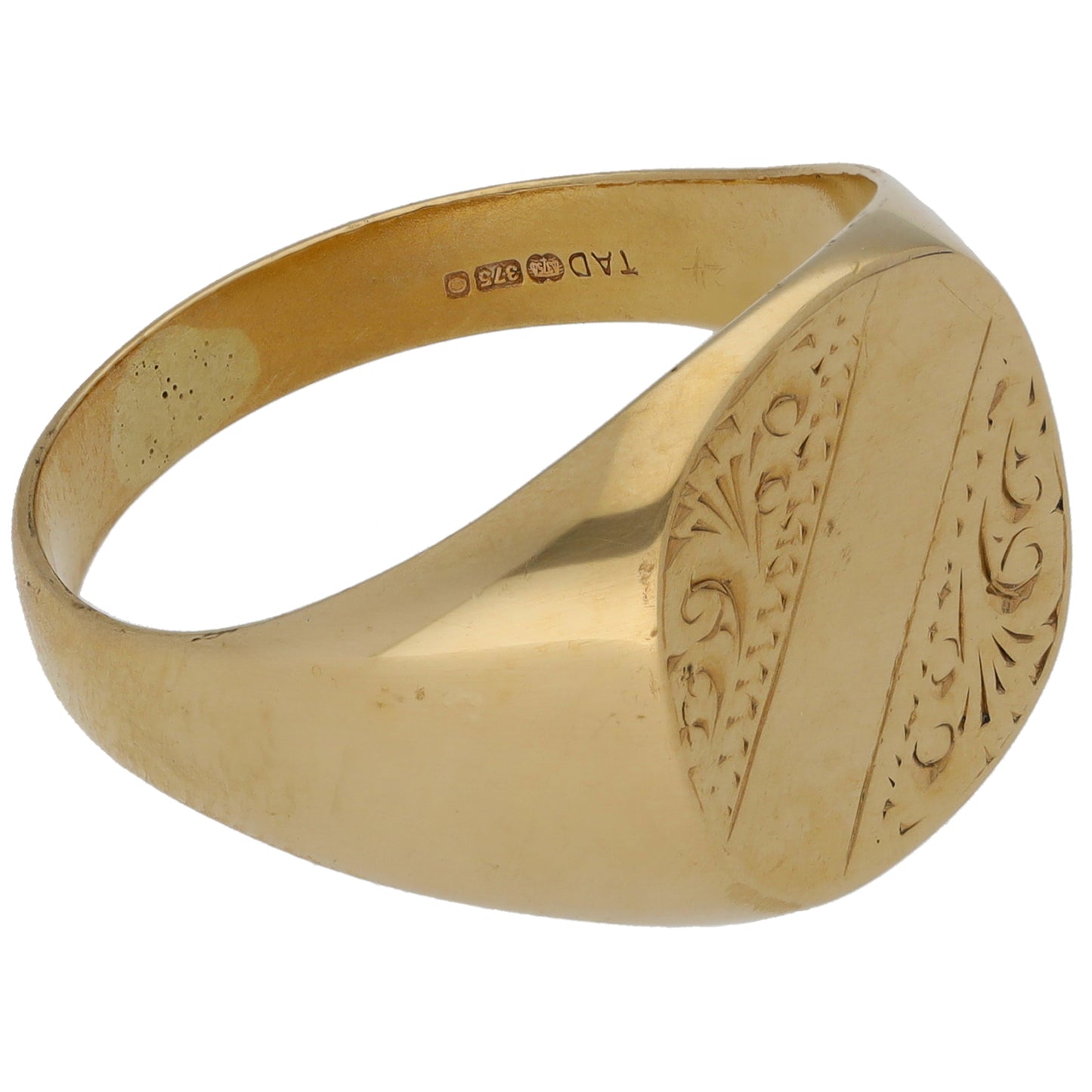 9ct Gold Patterned Signet Ring Size U