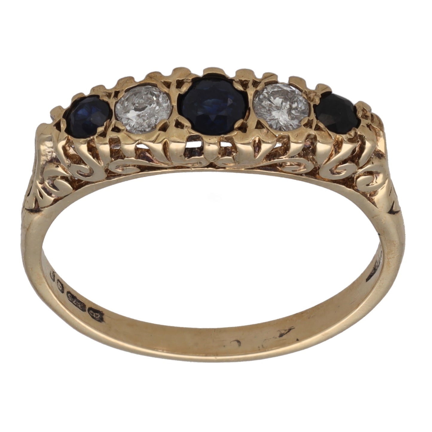 9ct Gold Sapphire & 0.20ct Diamond Dress/Cocktail Ring Size R