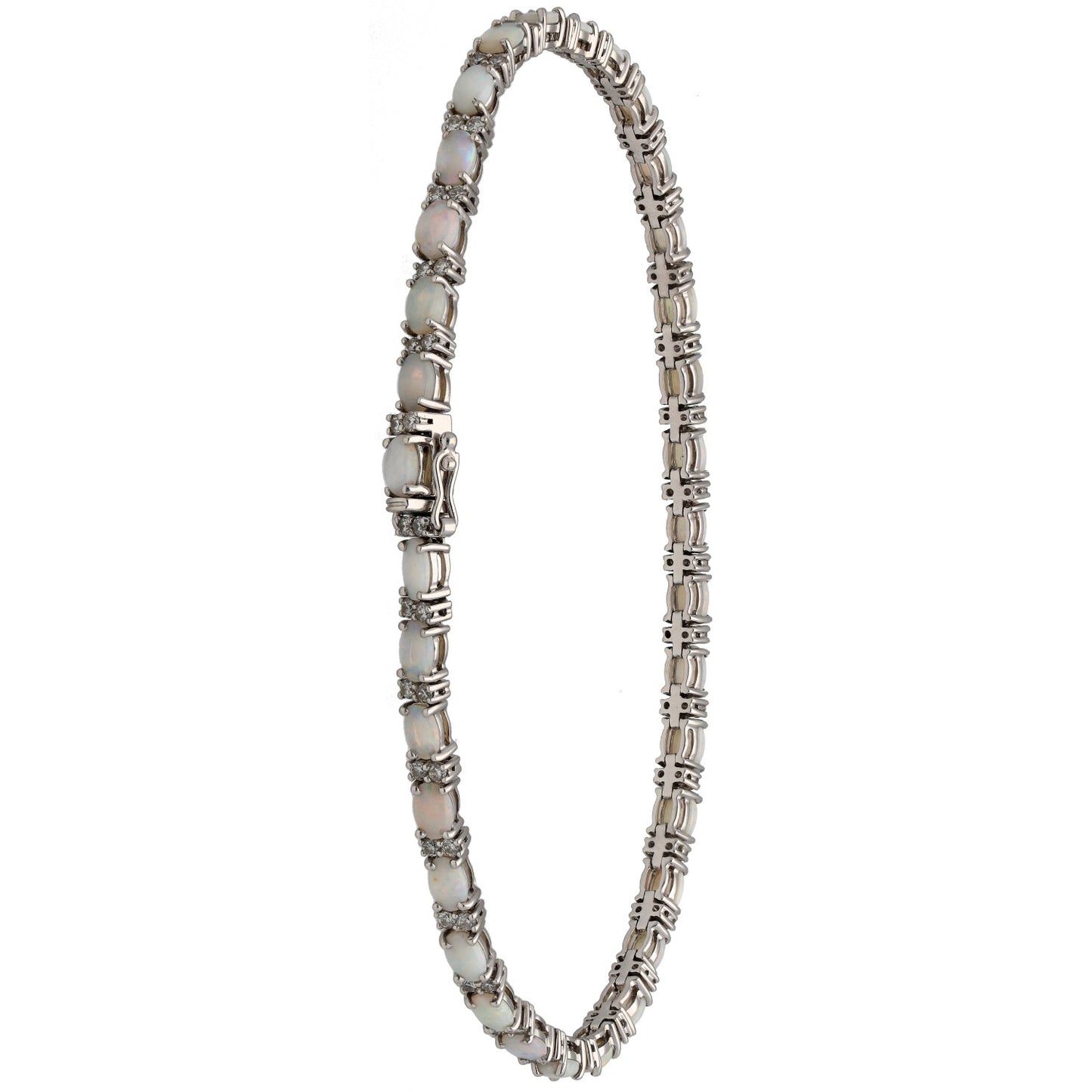 9ct White Gold Opal & 0.68ct Diamond Fancy Stone Set Bracelet