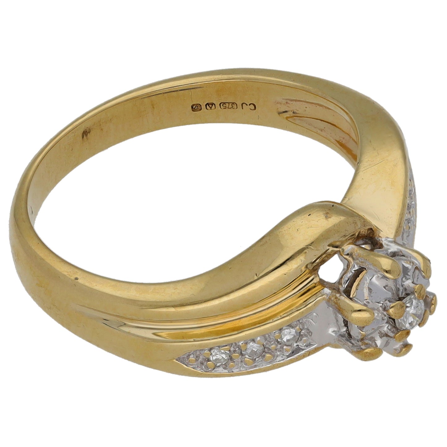 9ct Gold 0.08ct Diamond Solitaire Ring With Accent Stones Size M