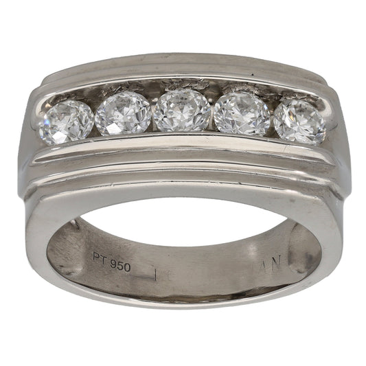 Platinum 2.25ct Diamond Patterned Signet Ring Size Z+2