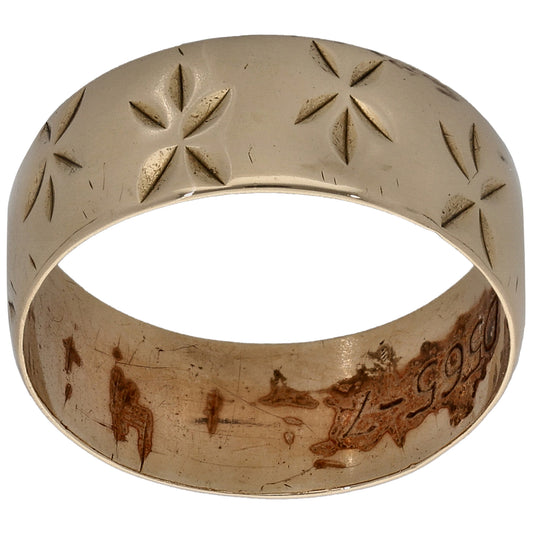 9ct Gold Patterned Wedding Ring Size L