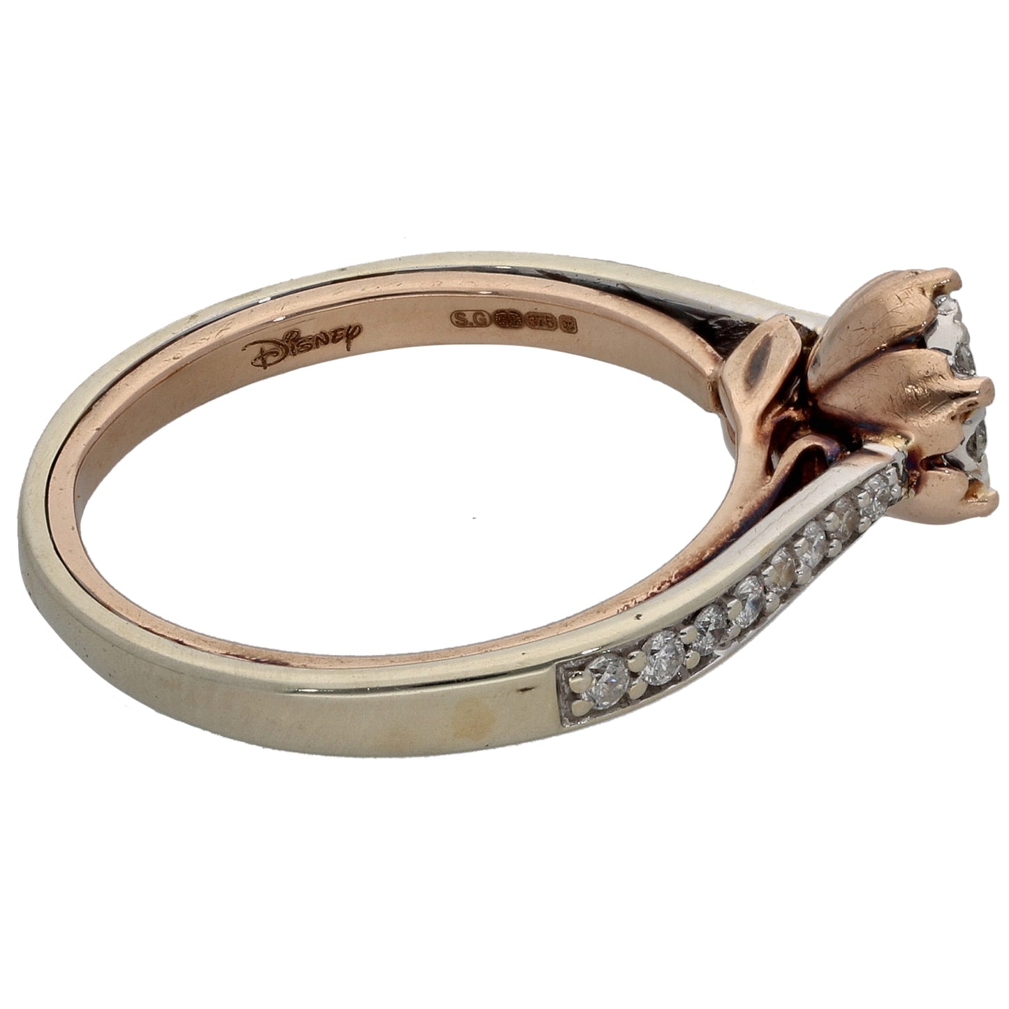 9ct Bi-Colour Gold 0.33ct Diamond Enchanted Disney Belle Engagement Ring Size M