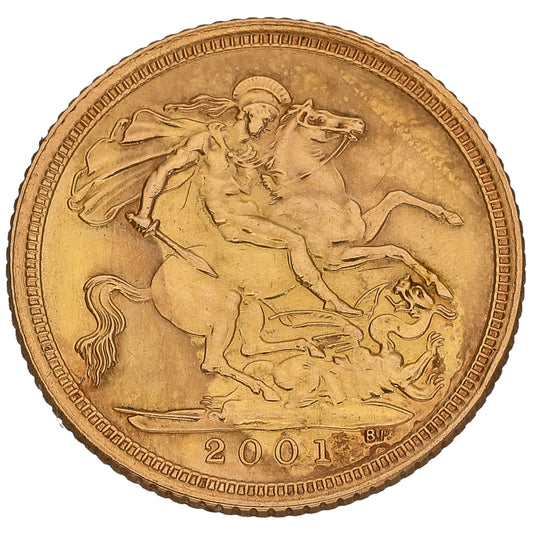 22ct Gold Queen Elizabeth II Half Sovereign Coin 2001