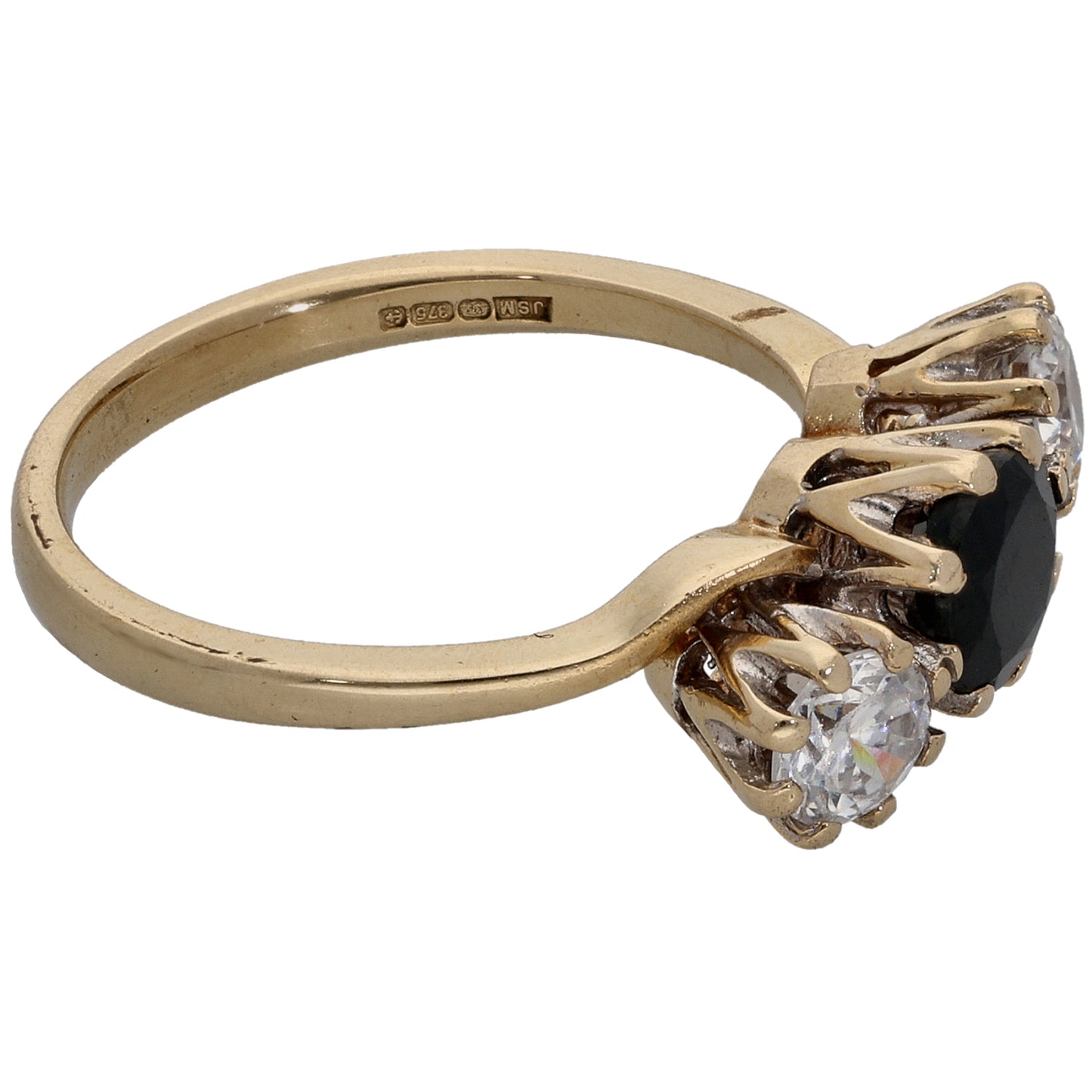 9ct Gold Sapphire & Cubic Zirconia Trilogy Ring Size P