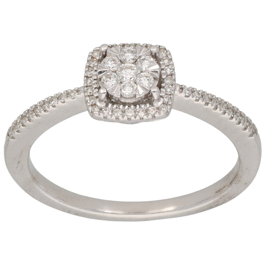 9ct White Gold 0.20ct Diamond Cluster Ring Size M